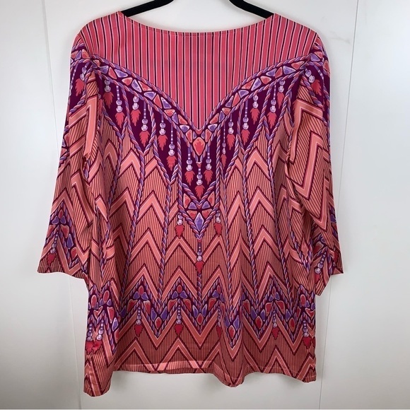 Vintage Bob Mackie Wearable Art Pink Purple Long Sleeve Graphic Tunic Top sz M - Picture 3 of 7